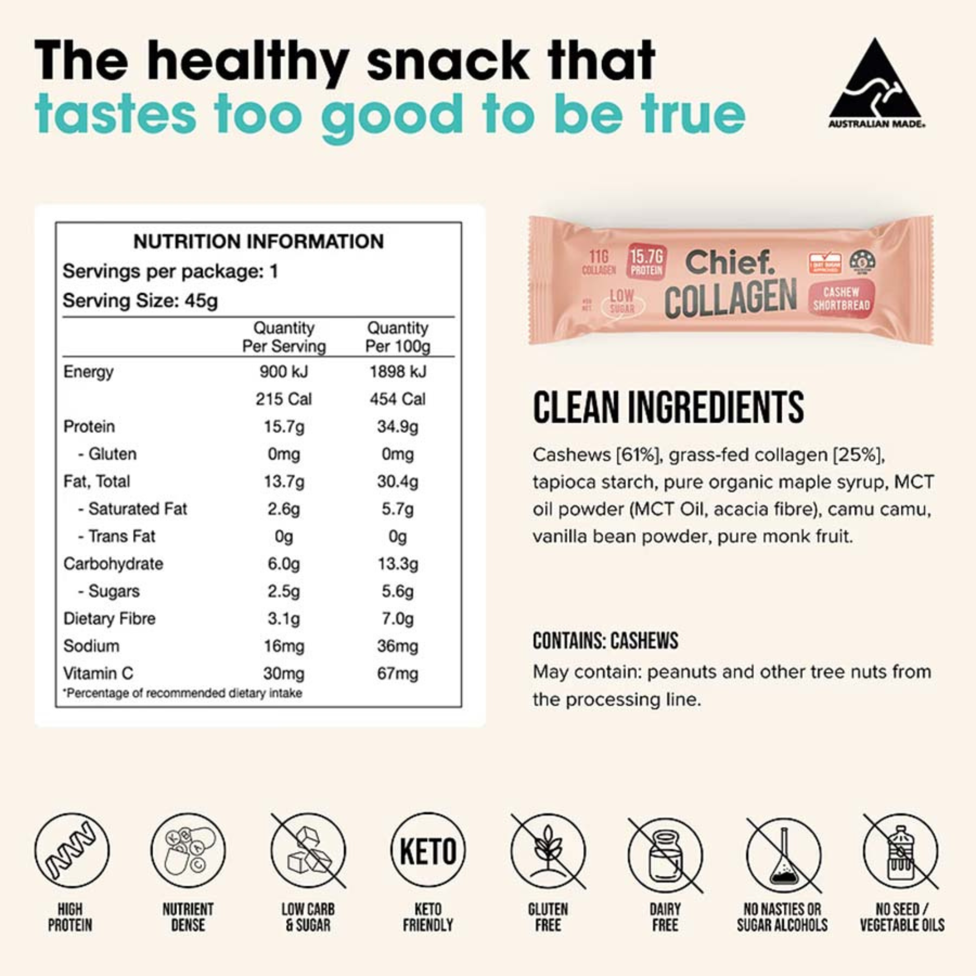 CHIEF COLLAGEN PROTEIN BAR (CASHEW SHORTBREAD)