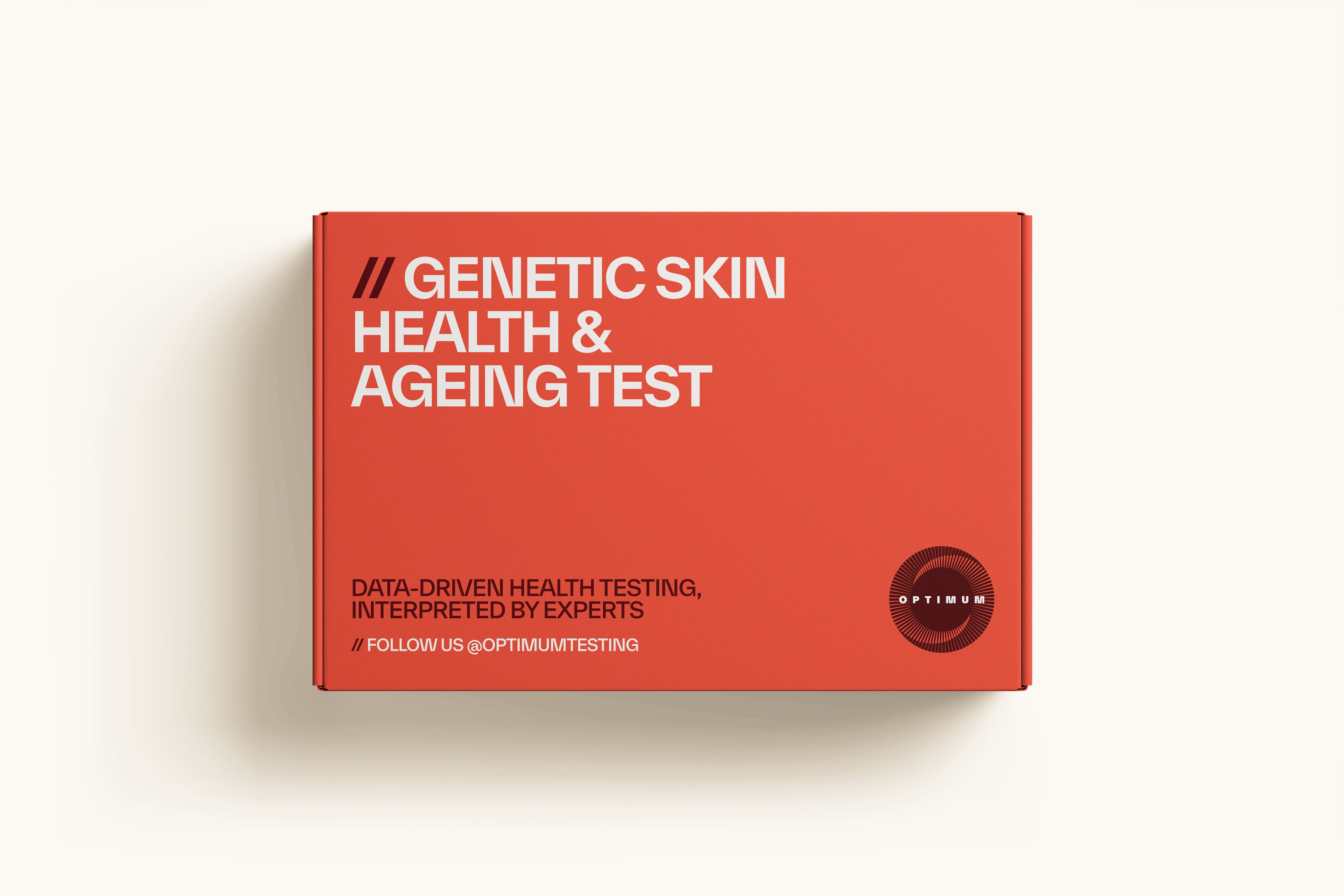Red box for a genetic skin health and ageing test on a white background
