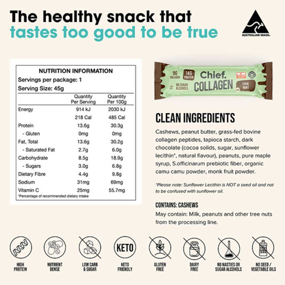 CHIEF COLLAGEN PROTEIN BAR (CHOC MINT)