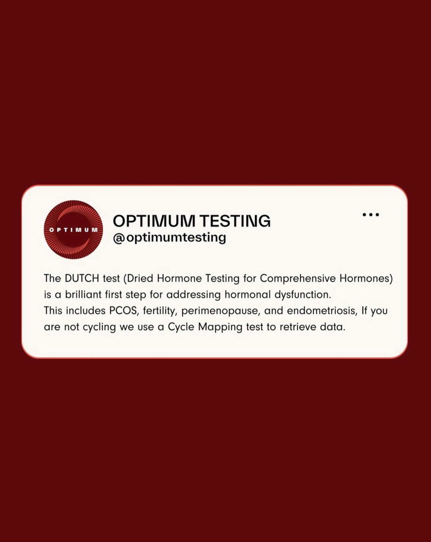 Optimum Testing advertisement on a brown background